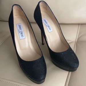 JIMMY CHOO black sequinned platform pumps size 9.